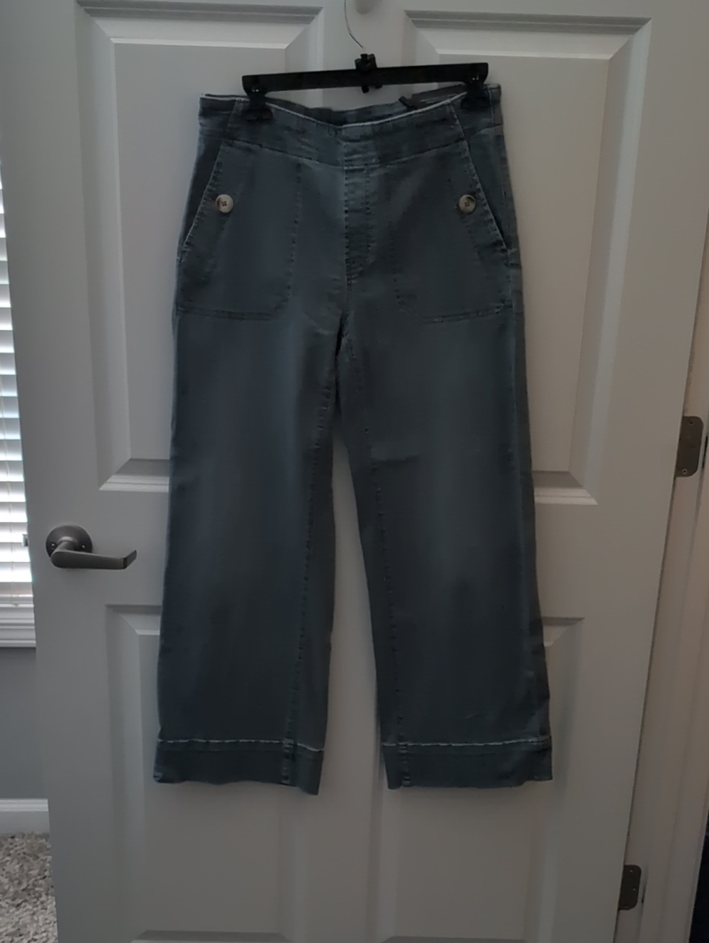 Chico's Pull-on Slate Blue Wide-Leg Jeans with Button-Accent Pockets NWT